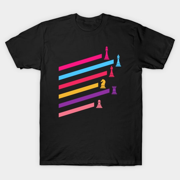 Synthwave 80s Chess Pieces T-Shirt by dungeonarmory